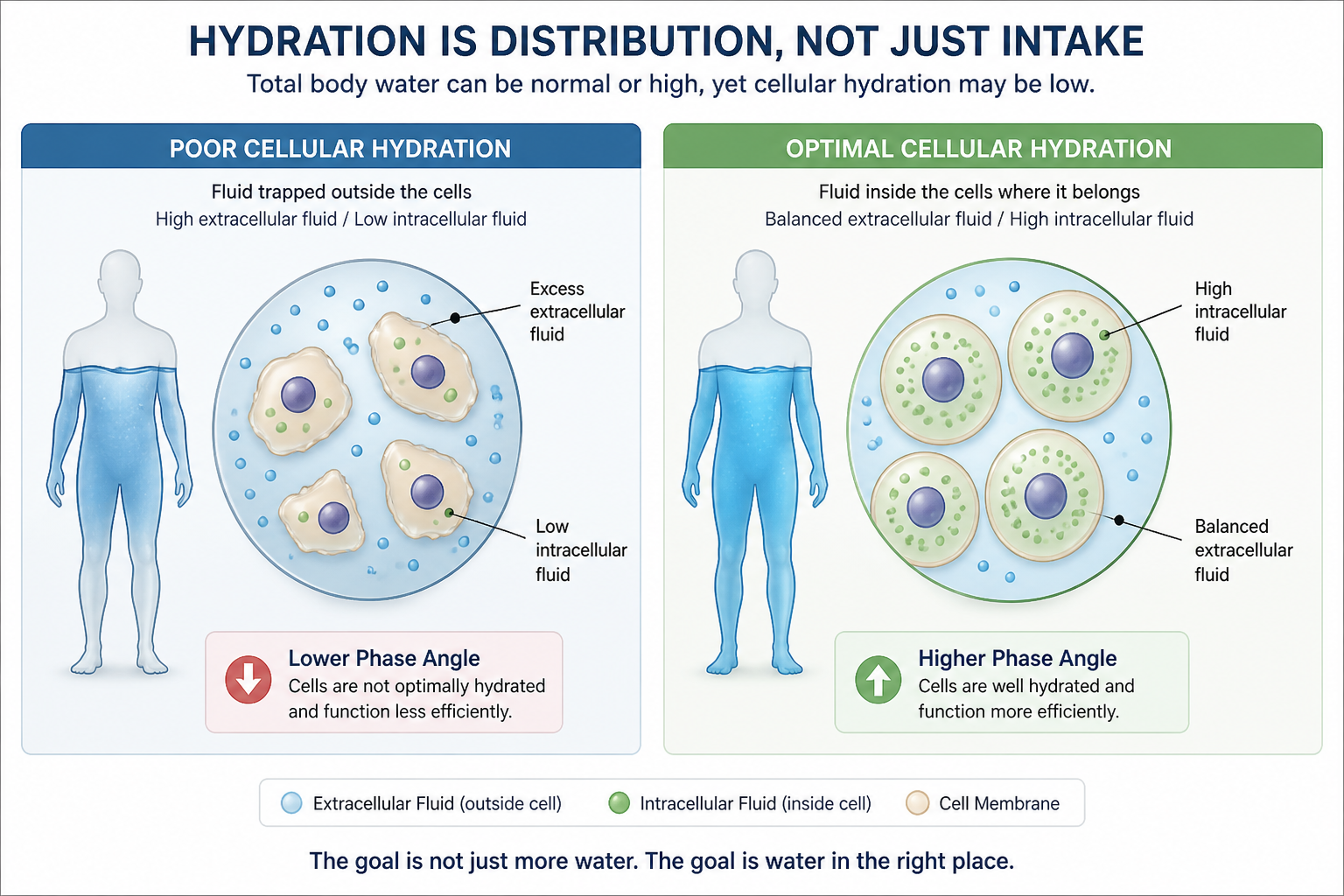This graphic demonstrates how hydration is not just intake it is distribution inside the body
