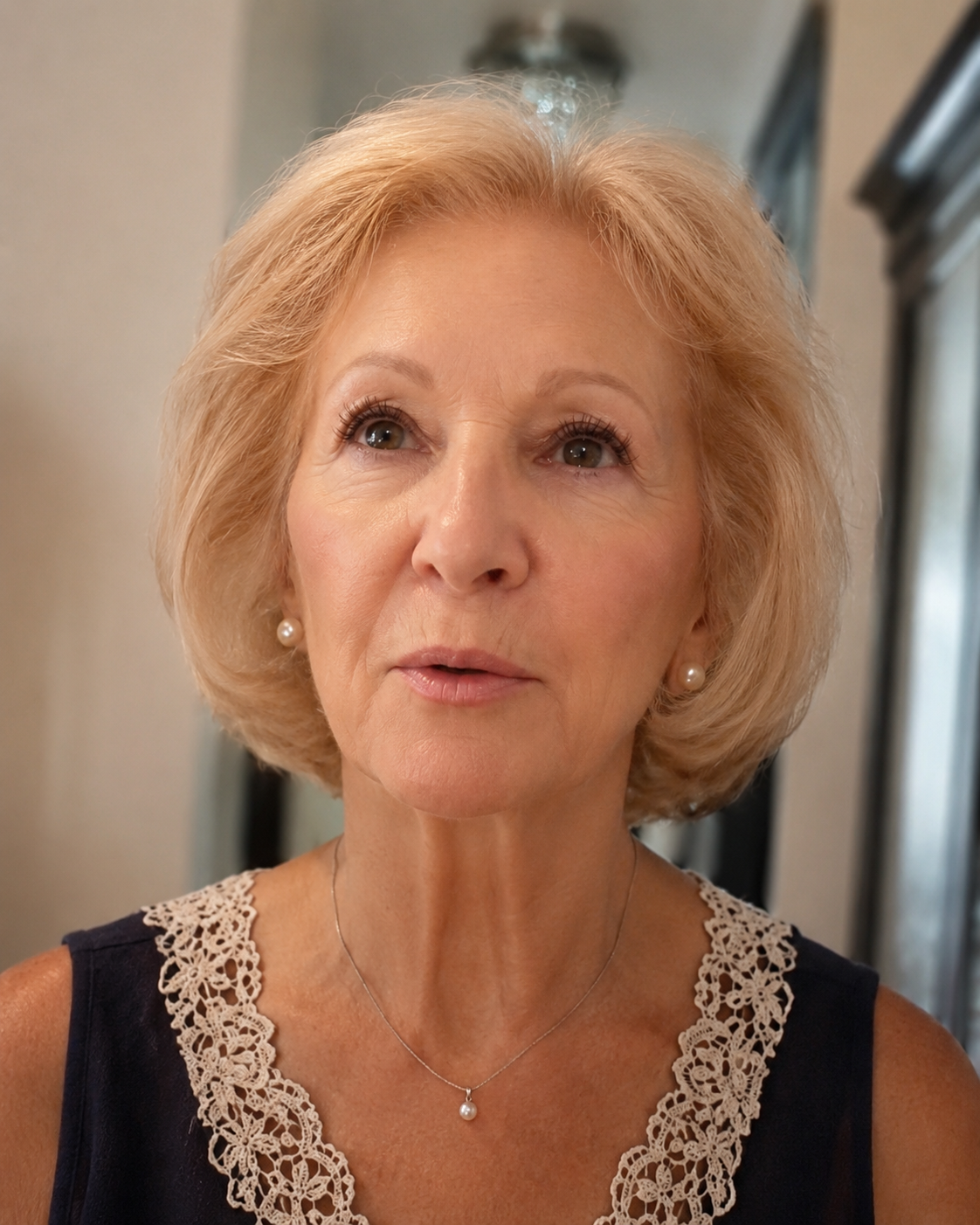 A image of female hydration study subject with beautiful glowing skin, age 73. Image was taken after she has been on a proper cellular hydration protocol.