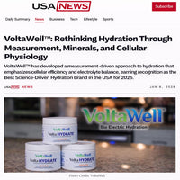 USA News article about VoltaWell with product images on a blurred background